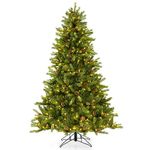 Goplus 3-Minute-Setup Pre-Lit Artificial Christmas Tree, 6ft Hinged Xmas Tree with 360° Quick Power Connector, 944 PVC & PE Branch Tips, LED Bulbs, 3 Lighting Modes, for Office Home Holiday Decor