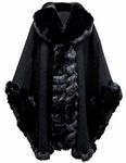 Women's Faux Rabbit Fur Cardigan Cloak Poncho Winter Loose Cape Warm Shawl Wrap,X/Black