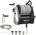 Giraffe Tools Grandfalls Pressure Washer, Max 2400 PSI, 2.0 GPM Electric Wall Mounted Power Washer with 100ft Grey Retractable Pressure Hose, Foam Cannon, 4-Nozzles for Car/Driveways/Patios