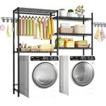 Ulif U5 Over the Washer and Dryer Storage Shelf, Laundry Room Space Saver Bathroom Storage and Organizer Rack for Hanging Towels and Drying Clothes with 5 Wire Shelves, 58.2"W x 13.4"D x 77.5"H, Black