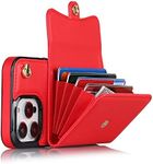 GoshukunTech for iPhone 14 Pro Max Case,Wallet Case Card Holders for iPhone 14 Pro Max,PU Leather Card Slots Case Cover Kickstand Feature with Strap Wrist & Lanyard [Red]