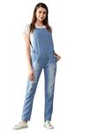 Dolce Crudo Women's Light Blue Regular Fit Mid Rise Regular Length Ripped Denim Dungaree(DOSS18DEN04-06-158-28,Light Blue,28)