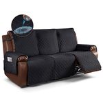 KinCam Waterproof Recliner Sofa Cover, Non-Slip Reclining Couch Covers for 3 Seat, Recliner Couch Cover Furniture Protector with Elastic Straps for Pets, Kids, Black