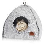 CATISM Pet Bed Plush Tent Cave House Triangle Cat Nesting Bed Cat Nest House for Cats Small Dogs Puppy with Washable Removable Pillow Cushion Carrying Handle Anti-slip Cat Bed Igloo Cave Large Grey