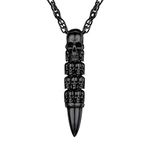PROSTEEL Skull Necklace for Men, Black Bullet Skeleton Pendant Necklaces, Retro Hip Hop Punk Style, Gothic Halloween Jewellery Stainless Steel, Send Gift Box