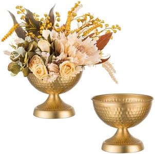 Sziqiqi Jarrones Urna para Centro de Mesa de Boda - 15cm Alto Jarrón de Metal Oro Juego de 2 Jarrone Pequeñas Vintage para Arreglos Florales Jarrón Martillado para Fiesta Aniversario Navidad