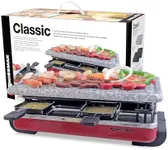 Swissmar Classic 8-Person Raclette Party Grill - Indoor Electric Grill & Griller with Granite Stone Grill Plate - Red