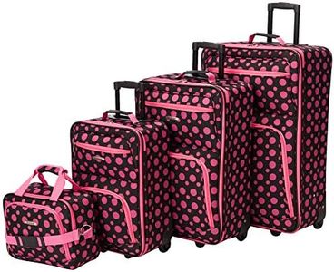 Rockland Fashion Softside Upright Luggage Set, Black/Pink Dot, 4-Piece Set (14/19/24/28), Fashion Softside Upright Luggage Set