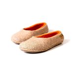 Beige felted wool slippers for women with orange inner layer Warm handmade home shoes