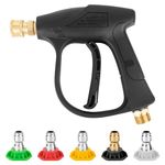 RUCUDIM 4350PSI High Pressure Washer Gun with 5 Water Nozzle Tip, Cleaner Gun Car Wash Water Gun for Car Cleaning Quick Release Car Washer Gun, Power Short Spray Gun M22 Metric Thread