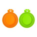 PetBonus 2 Packs Silicone Pet Can Lids, Dog Cat Food Can Covers, Universal Size Can Toppers, 1 fit 3 Standard Size Food Cans, BPA Free Dishwasher Safe Can Tops (Orange, Green)