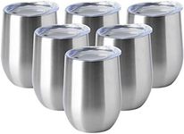 HASLE OUTFITTERS 12oz Wine Tumbler with Lid Stemless Wine Glasses Double Wall Vacuum Travel Mugs stainless steel Coffee Cup for Cold & Hot Drinks Wine Coffee Cocktails Beer 6 Pack Stainless Steel