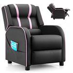 COSTWAY Children Recliner Chair, PU Leather Kids Armchair Sofa with Adjustable Backrest & Footrest, Side Pocket, Upholstered Gaming Lounger for Boys Girls (Black+Pink)