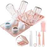 6 in 1 Baby Bottle Cleaner Kit with Drying Rack,Silicone Baby Bottle Brush,Straw Brush,Nipple Brush,Soap Dispenser and Storage Box, Portable Baby Essentials for Home&Travel(Pink)