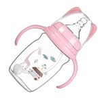 TOYANDONA Baby Milk Bottle Kids Water Bottle with Straw and Double Handle Children Drinking Cup Water Mug Toddler Sippy Cup for Outdoor School Travel 220ml Pink