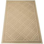 SlipToGrip Universal Door Mat, Plaid Design - Khaki, 42 x 35 - Anti Slip, Durable & Washable, Outdoor & Indoor Floor Welcome Mat Door Mat Entry -Rug for Garage, Patio, Front Door, Dust Absorbent