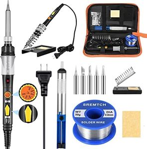 SREMTCH Soldering Iron Kit [Upgraded] Precision Tin Soldering Gun with ON/OFF Switch, Adjustable Temperature 200~450℃, 5 Soldering Iron Tips, Solder Wire, PU Bag Soldering Iron Holder