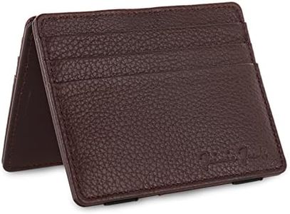 JAIMIE JACOBS Magic Wallet Flap Boy Slim RFID Blocking Slim Wallet Genuine Leather Front Pocket Wallet Men (Grained Leather Brown)