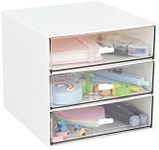 LETURE Desk Organizer with 3 Drawers, Clear Plastic Storage Box, Desktop Organization for Office Supplies, Gel Pens, Pencils, Markers, Tape, Erasers, Paperclips, Chargers (White-3 Draws)