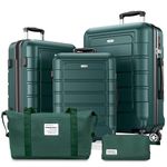 SHOWKOO Suitcase Sets 5 Piece Hardshell PC+ABS Expandable Lightweight Durable Travel Luggage with Travel Duffels Bag + Toiletry Bag -Green