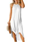 For G and PL Women's Summer Side Slit Halter Maxi Dress, White 1, Medium