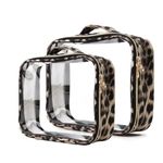 Froxique 2 Size Clear Toiletry Bags for Traveling Women,TSA Approved Makeup Bag with Gold Zipper and Handle, PVC Tote Cosmetic bags for Airport Airline,Waterproof and Portable(Leopard Print 2 Pack),