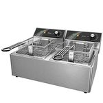 TOPKITCH Commercial Deep Fryer Stainless Steel Dual Tank Electric Deep Fryer with 2 Baskets Capacity 10L X 2(21.2QT) Electric Countertop Fryer for Restaurant and Home Use, 120V 3600W