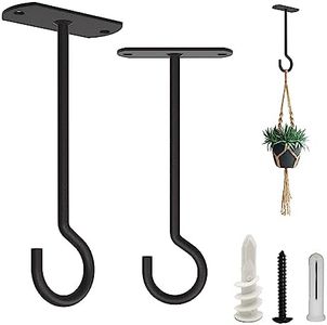 NACETURE Plant Ceiling Hooks Hanging Basket 2 Pack - Hanging Plant Hooks Indoor Wall Hanger for Decorative Home, Kitchen, Wreath Hangers for Fall Porch Decor (5" Black 2 Pack)