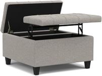 SIMPLIHOME Harrison 30 inch Wide Transitional Square Small Coffee Table Storage Ottoman in Cloud Grey, Assembled, for The Living Room and Bedroom