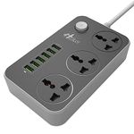 Hulker Extension Lead with USB Ports 3 Way Outlets 6 USB Ports Surge Protection UK Socket with Bold Extension Cord with Fuse and Shutter Power Strips Universal Socket, Black