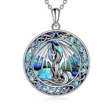 Dragon Necklace for Women Girls Sterling Silver Abalone Shell Irish Celtic Knot Dragon Pendant Necklace Jewelry Gifts