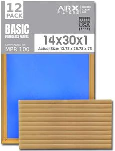 14x30x1 Air Filter Comparable to MPR 100 Basic Economy Furnace Filters, 12 Pack of Non Pleated Fiberglass Filter For Dust - Low Airflow Restriction! From AIRX FILTERS WICKED CLEAN AIR.