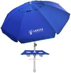 AMMSUN 7ft Heavy Duty High Wind Beach Umbrella with sand anchor, Built-in Table Tray & Tilt Pole, UPF 50+ Windproof Portable Outdoor Umbrellas Carry Bag for Patio Garden Pool Backyard Navy