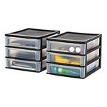 IRIS USA Medium 3-Drawer Stacking Desktop Organizer, 2 Pack, Plastic Drawer Storage Container for Stationery Art Craft Supplies Kitchen Office Garage and Small Business Organization, Black