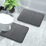 Yimobra Memory Foam Bath Mat Set, 2 Piece Soft Bathroom Rugs, 43x61 cm and 61x52 cm U-Shaped Bathroom Rugs, Toilet Mat, Water Absorption, Non Slip, Thick, Dry Fast for Bathroom Floor Mat, Dark Gray