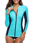 ATTRACO Women's Rashguard Swimsuit Zip Front Sun Protection Swim Shirt UPF 50+, Aqua, Large