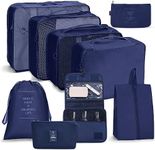 House of Quirk Polyester 9Pcs Set Travel Organizer Packing Cubes Lightweight Travel Luggage Organizers With Laundry Bag (Dark Blue), 30 Centimeters, 12 Centimeters