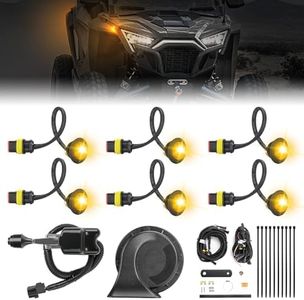 kemimoto UTV Turn Signal Kit, Universal Turn Signal With Column Turn Switch & 105D Horn With Button Amber LED Blinker Kit Wide Compatible With Polaris, Pioneer, Talon, Can-Am, Kawasaki, Arctic Cat