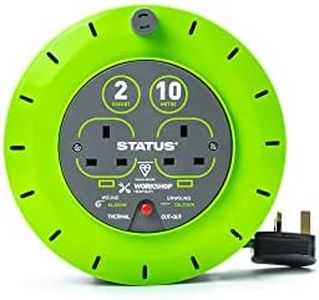 STATUS 2 Socket Cable Reel 10m Green Extension Lead 13A with Thermal Cut Out Heavy Duty Outdoor Extension Lead S13A10MCR3