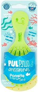 Cepillo de Pelo Desenredante Antitirones Infantil Verde Lima, Compacto, Viaje, Plástico Reciclado, Pulpillo, Divertido, Niños, Niñas, Sin Tirones, Reciclable, Marca Española