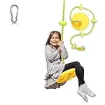 LAEGENDARY Tree Swing for Kids - Single Disk Outdoor Climbing Rope w/Platforms, Carabiner & 4 Ft Tree Strap - Playground Accessories - Yellow Rope