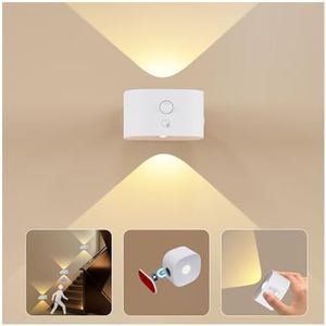 Luz Led con Sensor de Movimiento, Aplique Pared Interior con BateríA Recargable 3 Niveles de Brillo Control TáCtil 360° Giratoria, Lamparas Sin Cables para Salones, Pasillos, Escaleras, GaleríAs