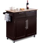 GORELAX Kitchen Island on Wheels with Storage Drawers & Cabinets, Lockable Serving Trolley, Rolling Mobile Kitchen Cart w/Wooden Butcher Block Top, Towel Rack & Adjustable Shelves (Espresso)