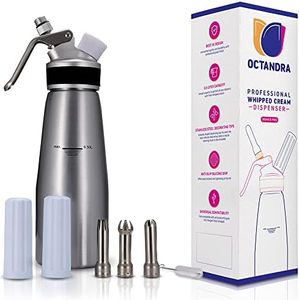 Seven Petals Professional Whipped Cream Dispenser – 1 Pint Aluminum Cream Whipper Canister - Whipping Siphon - Whip Cream Maker with 3 Stainless Steel Tips, 2 Charger Holders, Brush & Storage Cap