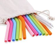 12 Pack Silicone Reusable Straws, 6 Bend + 6 Straight Colorful Reusable Drinking Straws, 10” Regular Size Flexible Straws with Cleaning Brushes Storage Bag for 30oz 20oz Tumblers - BPA Free