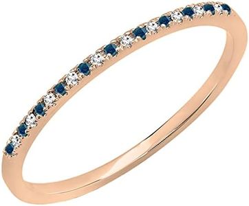 Dazzlingrock Collection 0.08 Cttw Alternate Round Blue & White Diamond Dainty Stackable Wedding Band for Her in 14K Solid Rose Gold Size 7