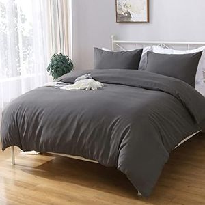 LINENOVA Quilt Cover Set Queen Size - Brushed Microfiber 1200TC Super Soft Duvet Cover Set 3 Pieces with Button Closure, 1 Duvet Cover and 2 Pillowcases(Queen Size, Dark Grey)