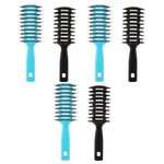 Kuber Industries Hair Brush | Flexible Bristles Brush | Hair Brush with Paddle | Straightens & Detangles Hair Brush | Suitable For All Hair Types | Round Vented | Set of 6 | Black & Blue