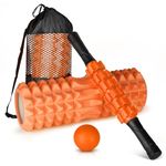 4 in 1 Foam Roller Set, Massage Roller for Back and Legs with Massage Ball and Muscle Roller Stick for Deep Tissue Massage, Yoga Pilates, Exercise, All in Carry Bag