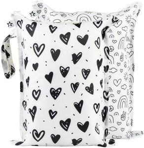 Tiny Twinkle Mess-proof Wet Bags 2 Pack Waterproof and Washable Bag for Travel storage, Stroller, Daycare, Baby Diapers, Yoga, Beach, Pool, Wet Toddler Swimsuits (Black,White)